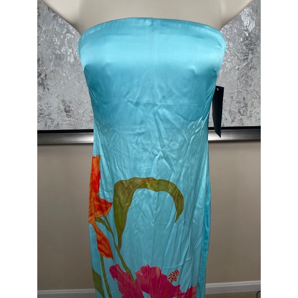 RETROFETE Vivi Strapless Floral Satin Blue Maxi Dress Size XS - Picture 5 of 10